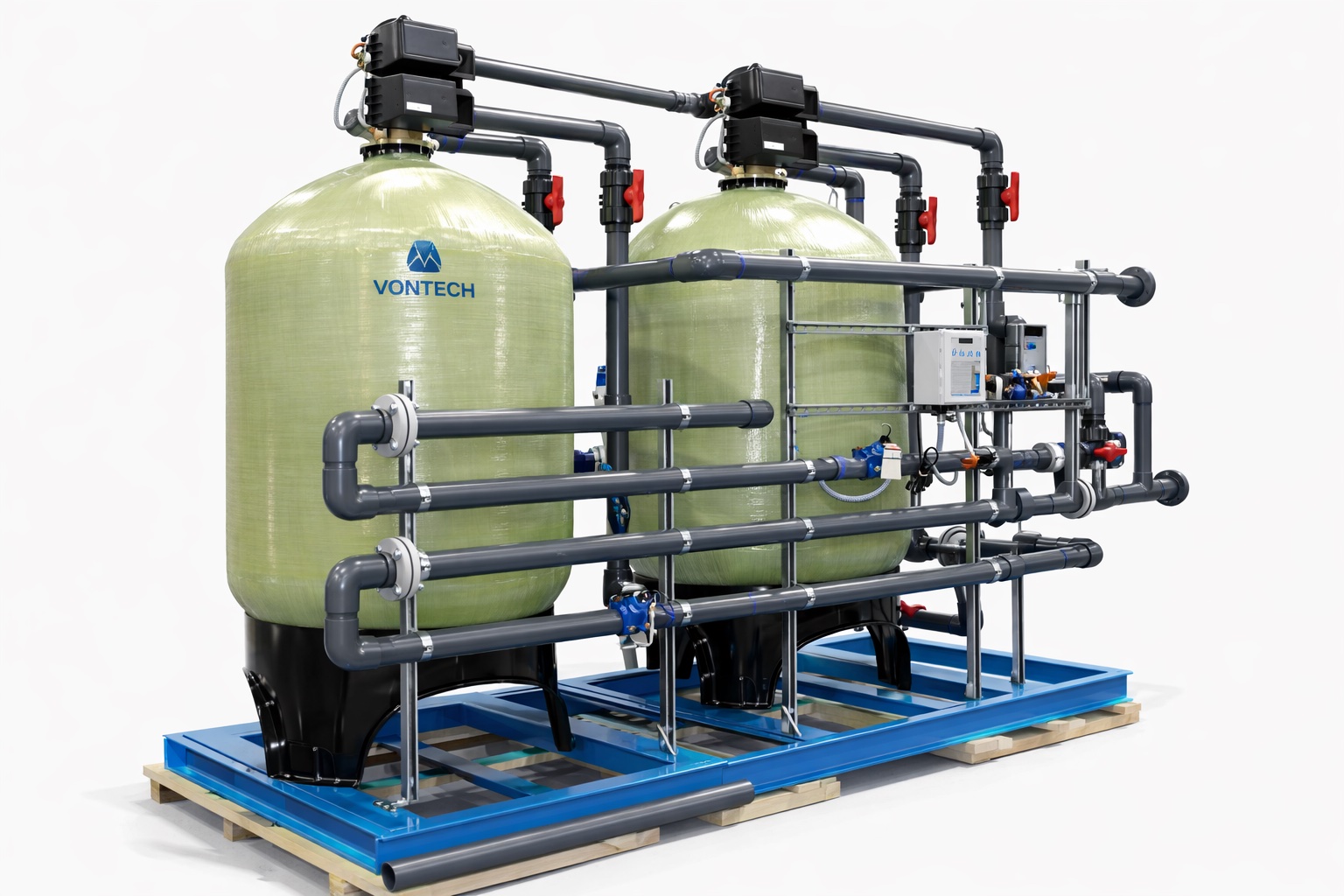 Industrial duplex water softener with Guardian HMI controller