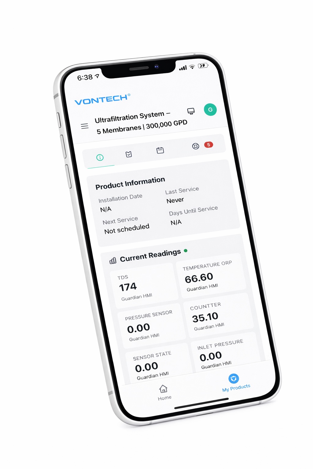 Vontech Mobile App - Water Quality Readings