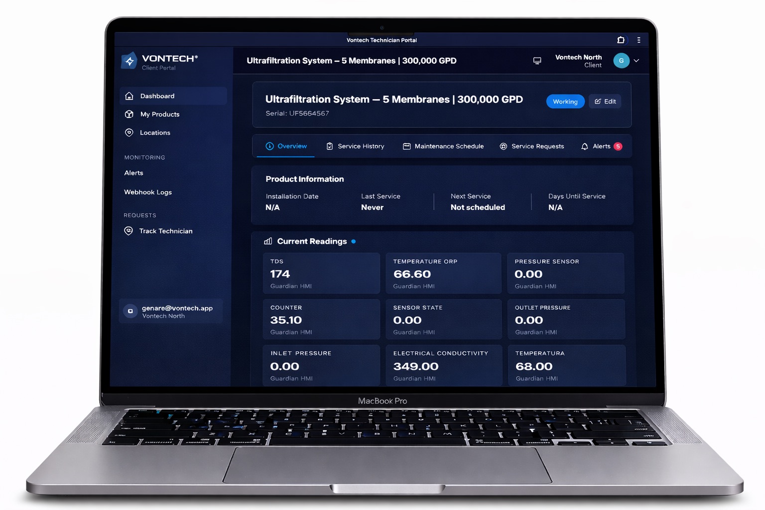 Vontech Web Portal - Water Treatment Fleet Management Dashboard